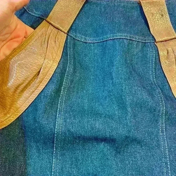 Vintage 80s Dominic Bellisimo Denim Leather Mini Skirt Size 6 Party Jean Western - Picture 5 of 5